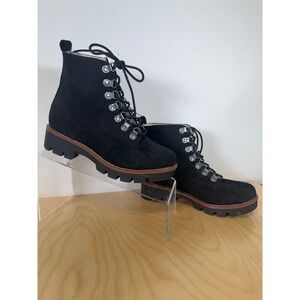 Cliffs White Mountain Black Suede Lug Sole Lace Up Ankle Boots Womens